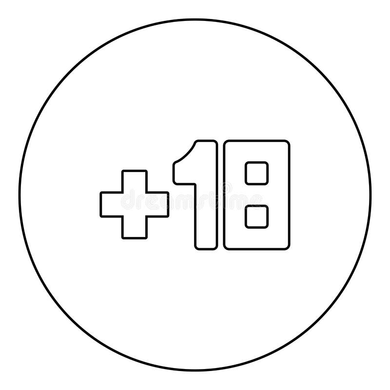 Plus achttien +18 zwart pictogramoverzicht in cirkelbeeld royalty-vrije illustratie Plus achttien +18 zwart pictogramoverzicht in cirkelbeeld royalty-vrije illustratie