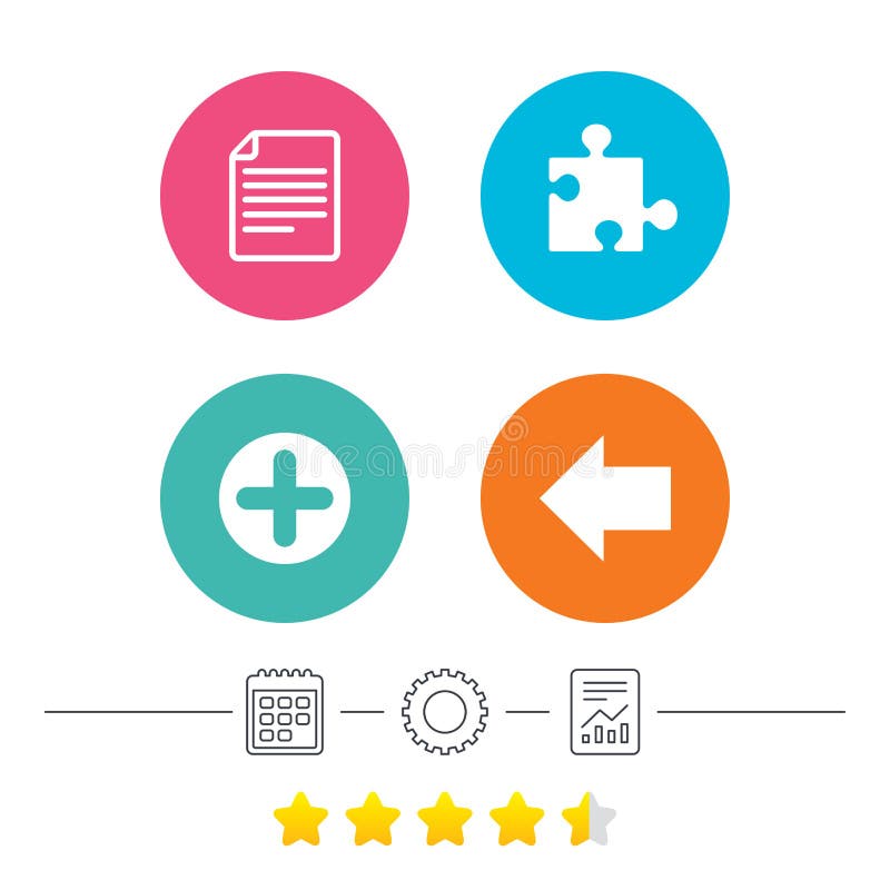 Plus circle and puzzle signs. File, arrow. vector illustration