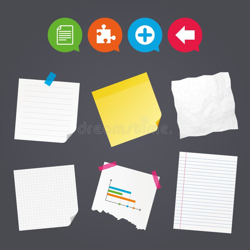 Plus circle and puzzle signs. File, arrow. vector illustration
