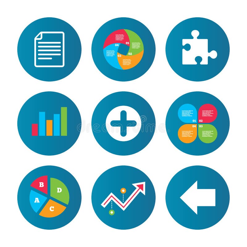 Plus circle and puzzle signs. File, arrow. vector illustration