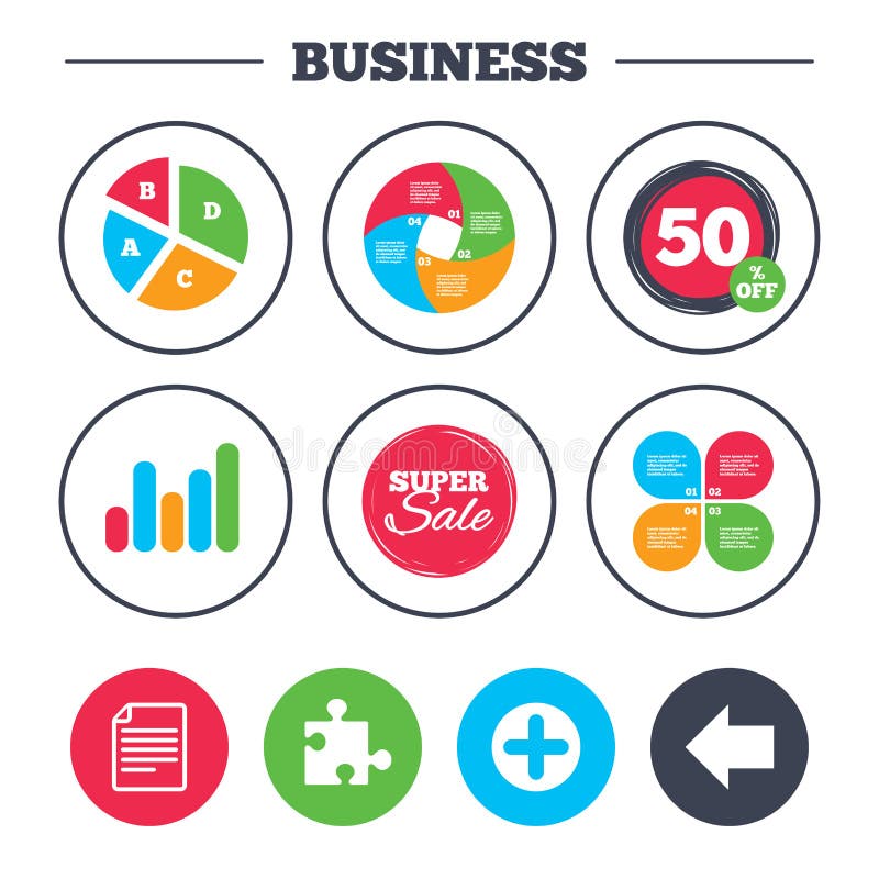 Plus circle and puzzle signs. File, arrow. vector illustration
