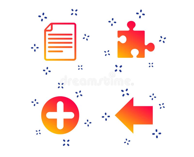 Plus circle and puzzle signs. File, arrow. Vector stock illustration