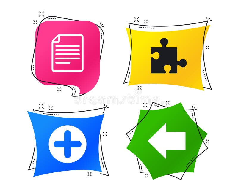 Plus circle and puzzle signs. File, arrow. Vector vector illustration