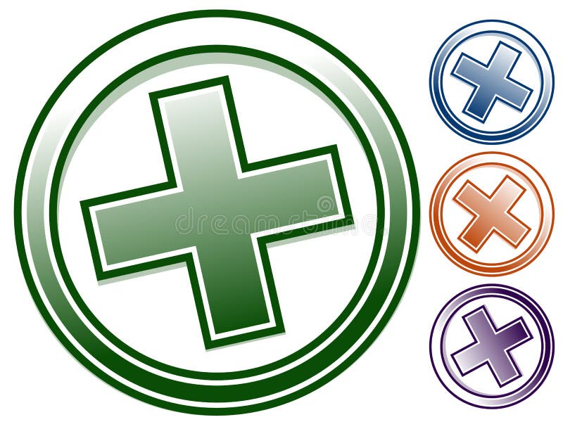 Plus X Icon in 4 Color. Plus, X Clip-art, Symbol Stock Vector