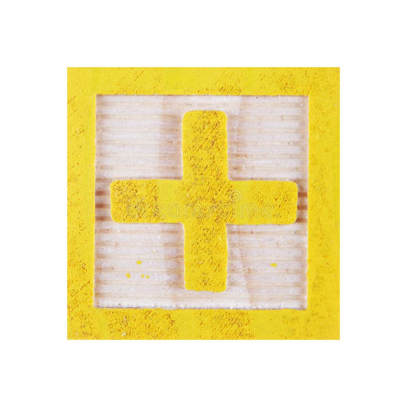 Plus Sign Childs Wood Block on White with Clipping Path Stock Photo