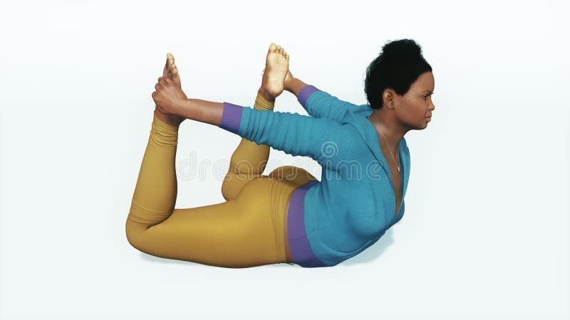 Plus size african woman in bow pose yoga 4K stock illustration
