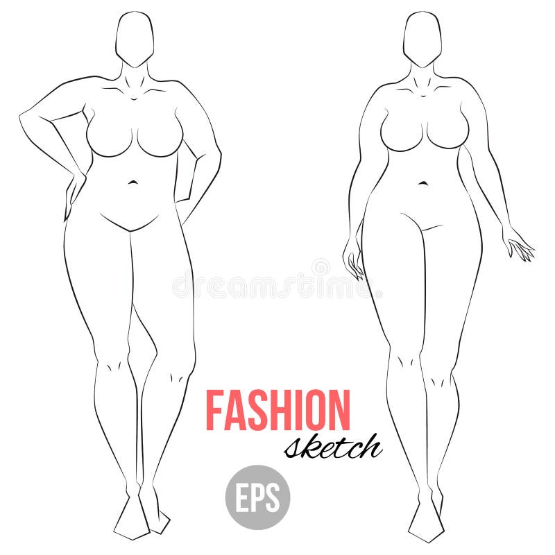 Plus Size Model. Curvy Body. Woman`s Figure Sketch. Different Template Drawing. Vector Outline Girl Model Stock Vector - Illustration of contour, girl: 121419743