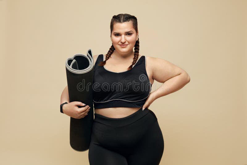 Size Model Fat Woman Black Bodysuit Full Length Portrait Female Stock Photo  by ©puhhha 374454892