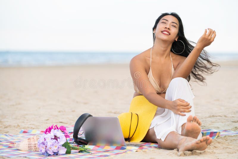 Plump Woman Sunbathing Stock Photos image
