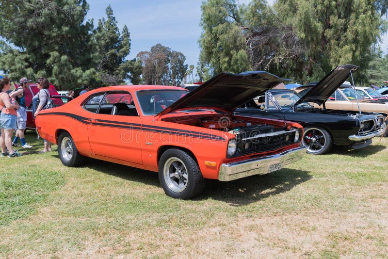 Van Nuys, USA - April 9, 2017: Plymouth Duster on display during The Spring Fling 31 at the Woodley Park.