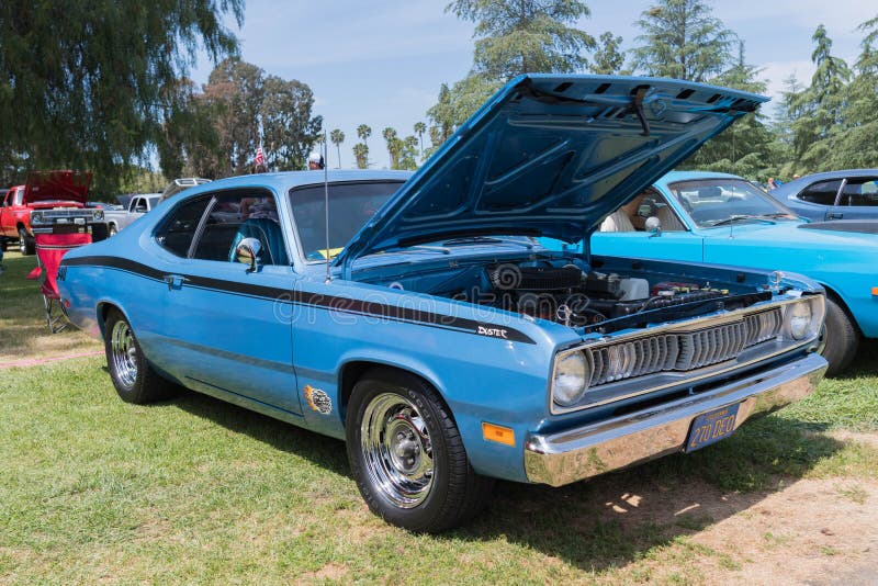 Van Nuys, USA - April 9, 2017: Plymouth Duster on display during The Spring Fling 31 at the Woodley Park.