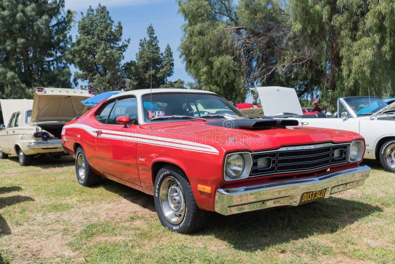 Van Nuys, USA - April 9, 2017: Plymouth Duster on display during The Spring Fling 31 at the Woodley Park.