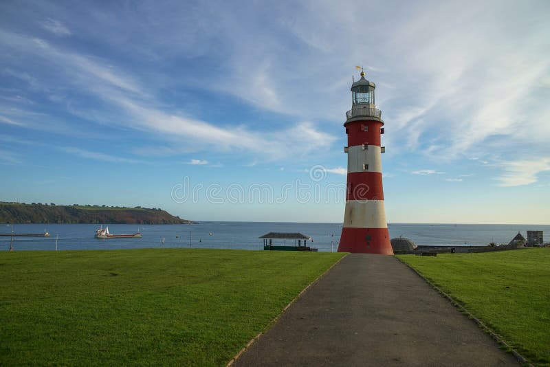 Plymouth red and white lighthouse