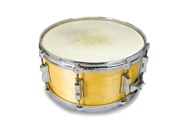 Yellow plywood snare drum on white background. Metal steel drum stock images, royalty-free photos and pictures