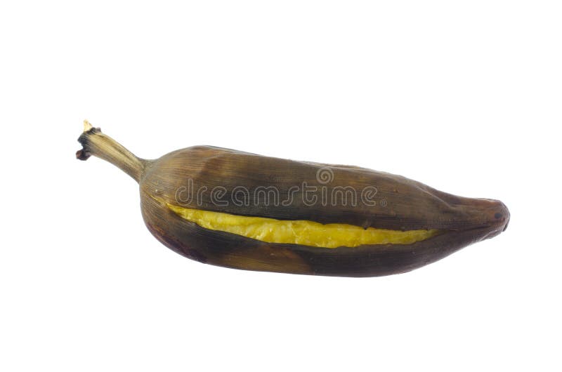 Plátano tailandés de la parrilla del postre con la cáscara en el fondo blanco fotografía de archivo libre de regalías Plátano tailandés de la parrilla del postre con la cáscara en el fondo blanco fotografía de archivo libre de regalías