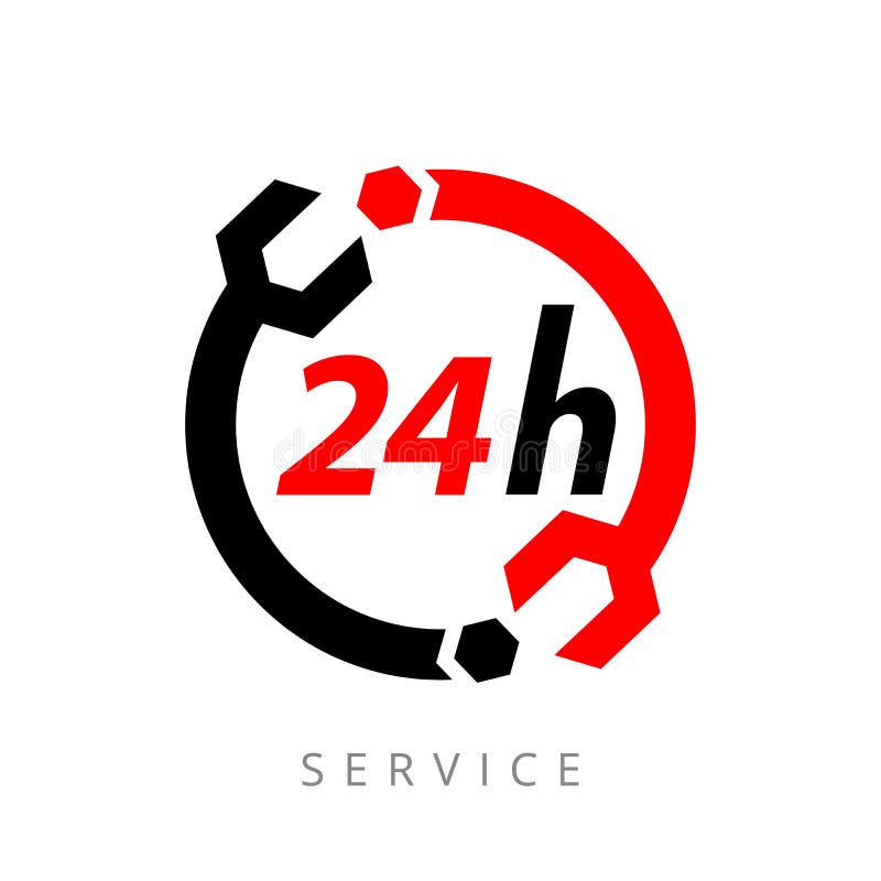 Plăcuța indicatoare de service este deschisă 24 de ore pe zi și 7 zile pe săptămână pe fond alb. obiect izolat. royalty free illustration
