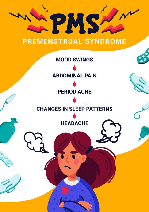 PMS Vertical Banner Concept. Woman Suffering from Premenstrual Syndrome and  Related Products Such As Sanitary Pads and Stock Vector - Illustration of  girl, period: 153965651