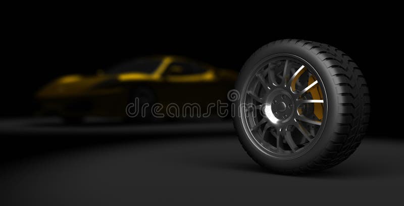 3d sport tire and sport's car. 3d sport tire and sport's car