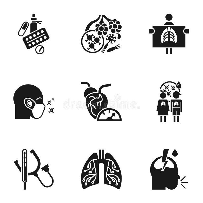 Pneumonia disease icon set, simple style royalty free illustration Pneumonia disease icon set, simple style royalty free illustration