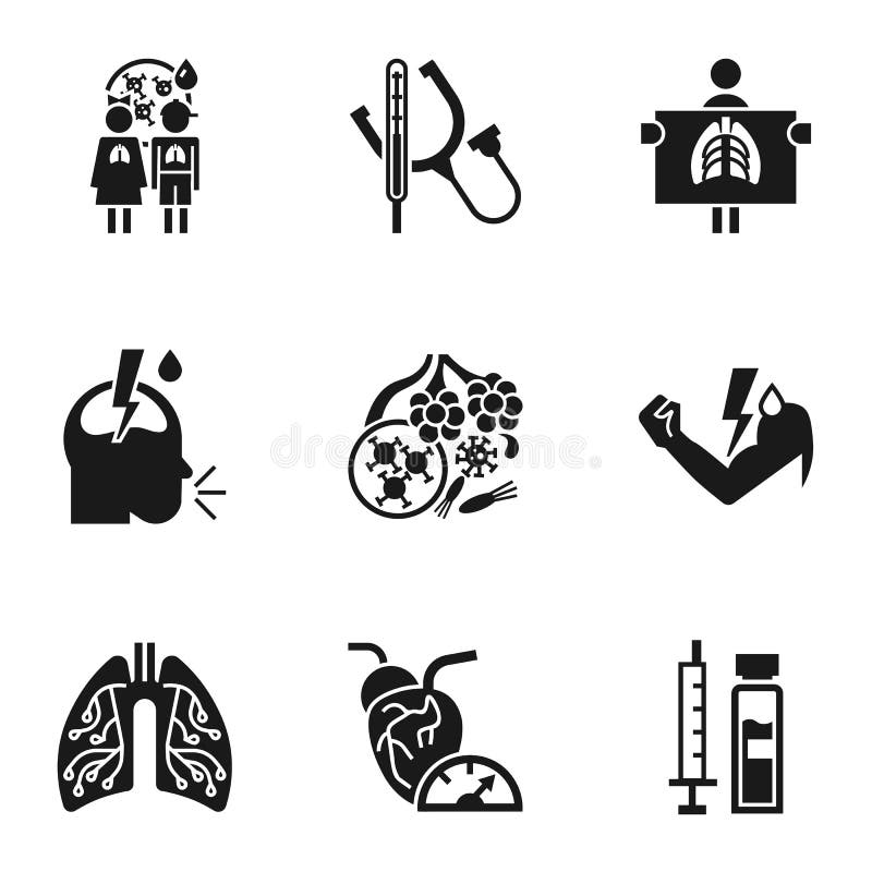 Pneumonia infection icon set, simple style