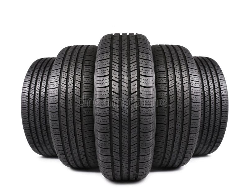 Automobile black rubber tires isolated on white background. Automobile black rubber tires isolated on white background