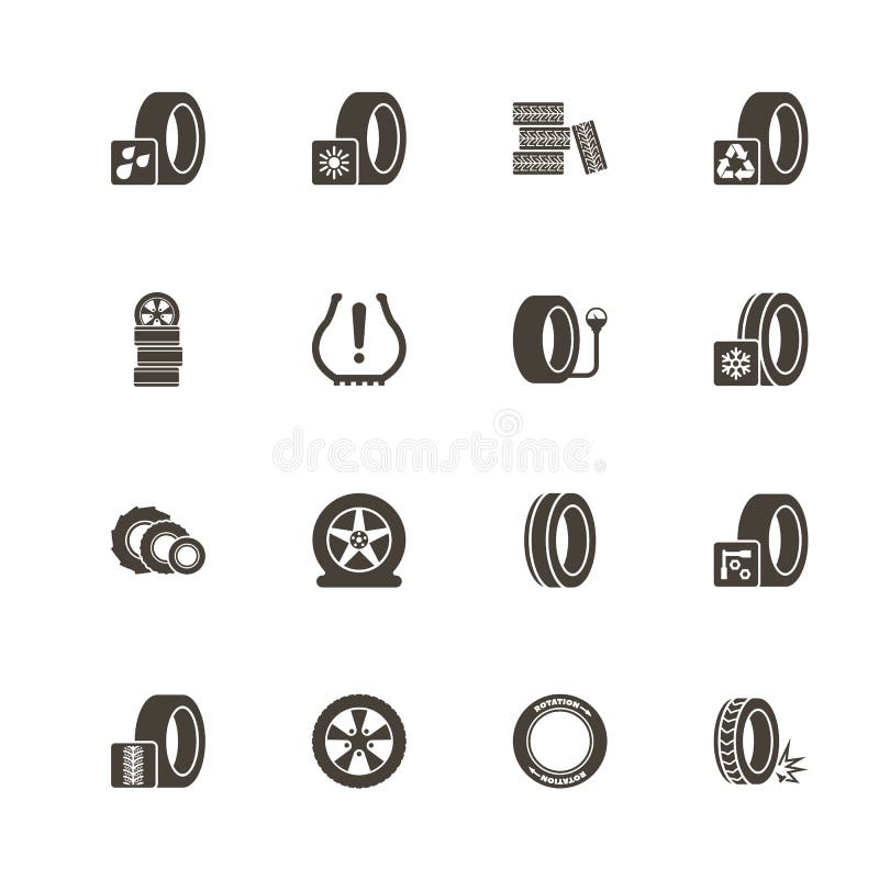 Pneus - icônes plates de vecteur illustration stock Pneus - icônes plates de vecteur illustration stock