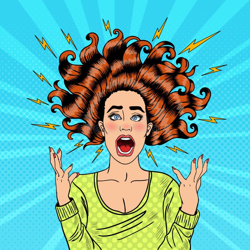 PNF Art Aggressive Furious Screaming Woman com cabelo e flash do voo ilustração do vetor PNF Art Aggressive Furious Screaming Woman com cabelo e flash do voo ilustração do vetor