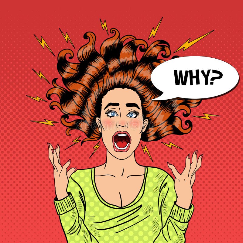 PNF Art Aggressive Furious Screaming Woman com cabelo e flash do voo ilustração stock PNF Art Aggressive Furious Screaming Woman com cabelo e flash do voo ilustração stock