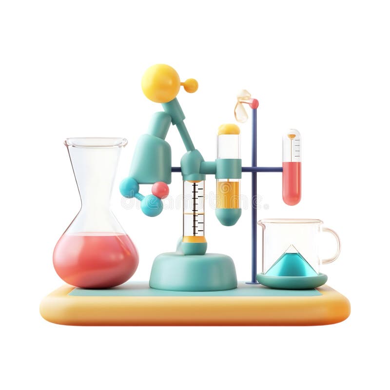 PNG 3D Rendering Minimalist CartoonStyle Science Equipment on Transparent Background for Laboratory and Educational Use royalty free illustration