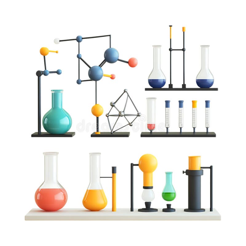 PNG 3D Rendering Minimalist CartoonStyle Science Equipment on Transparent Background for Laboratory and Educational Use royalty free illustration