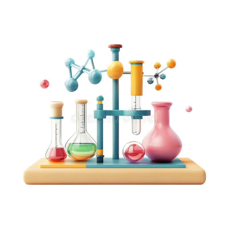 PNG 3D Rendering Minimalist CartoonStyle Science Equipment on Transparent Background for Laboratory and Educational Use royalty free illustration