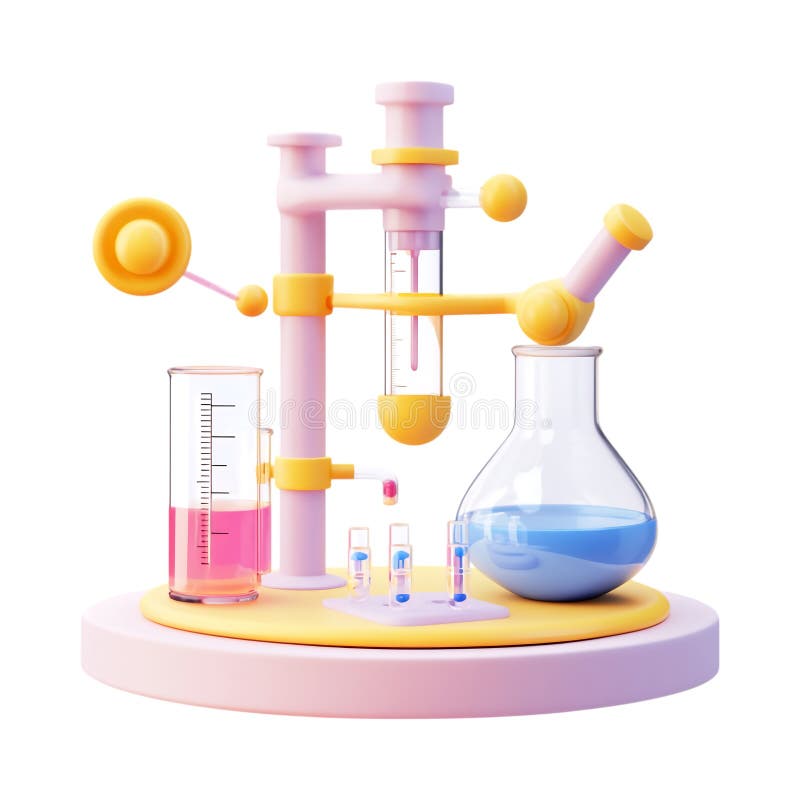 PNG 3D Rendering Minimalist CartoonStyle Science Equipment on Transparent Background for Laboratory and Educational Use stock illustration