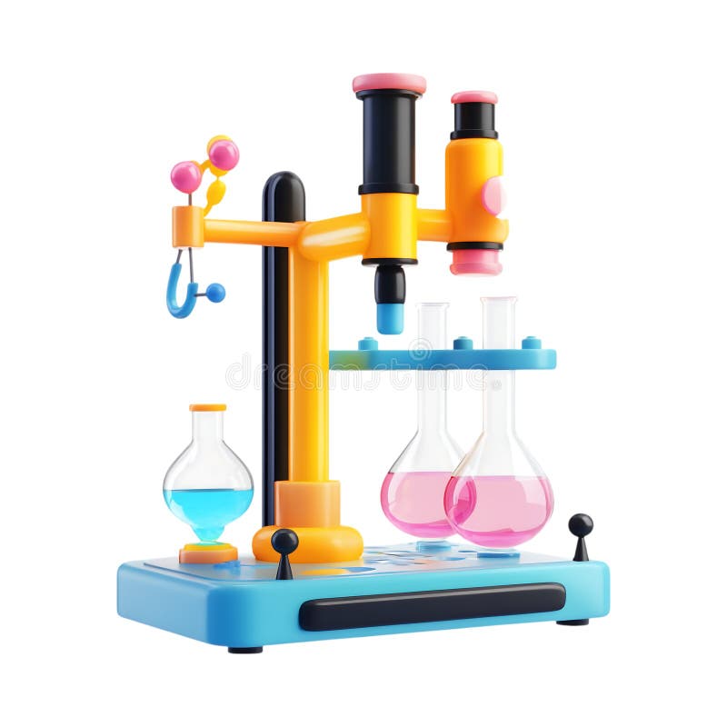 PNG 3D Rendering Minimalist CartoonStyle Science Equipment on Transparent Background for Laboratory and Educational Use stock illustration