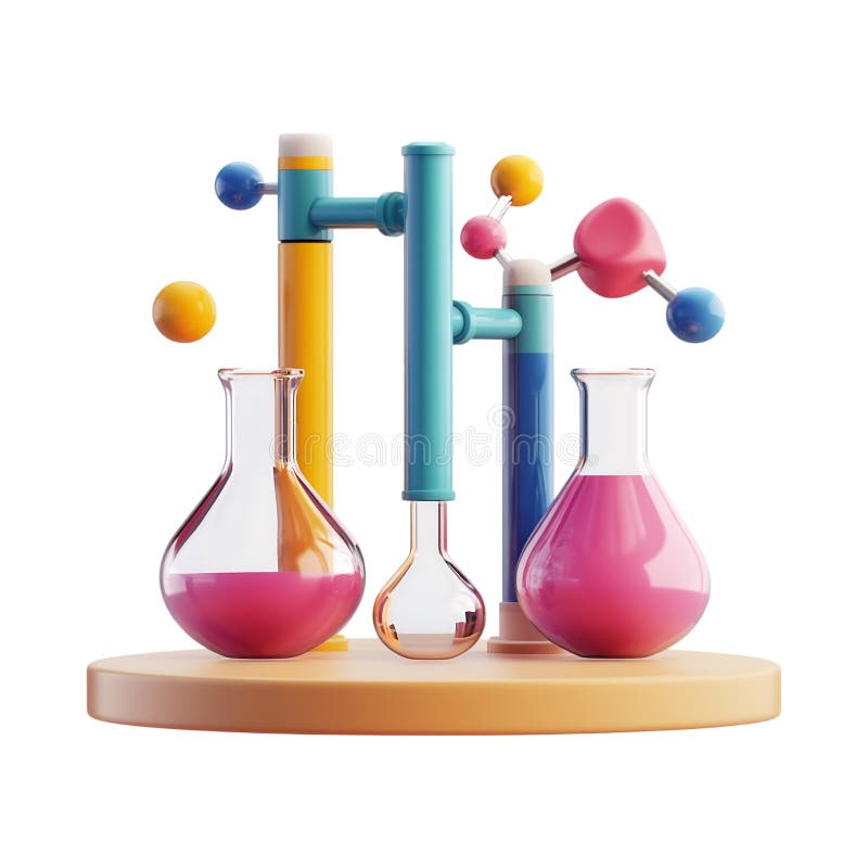 PNG 3D Rendering Minimalist CartoonStyle Science Equipment on Transparent Background for Laboratory and Educational Use stock illustration