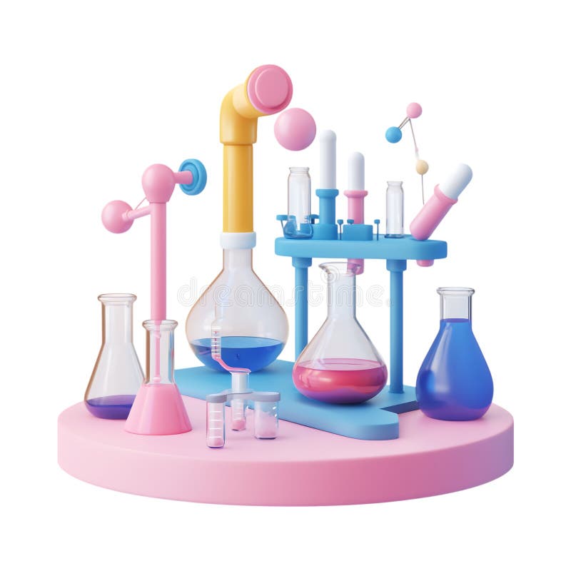 PNG 3D Rendering Minimalist CartoonStyle Science Equipment on Transparent Background for Laboratory and Educational Use stock illustration