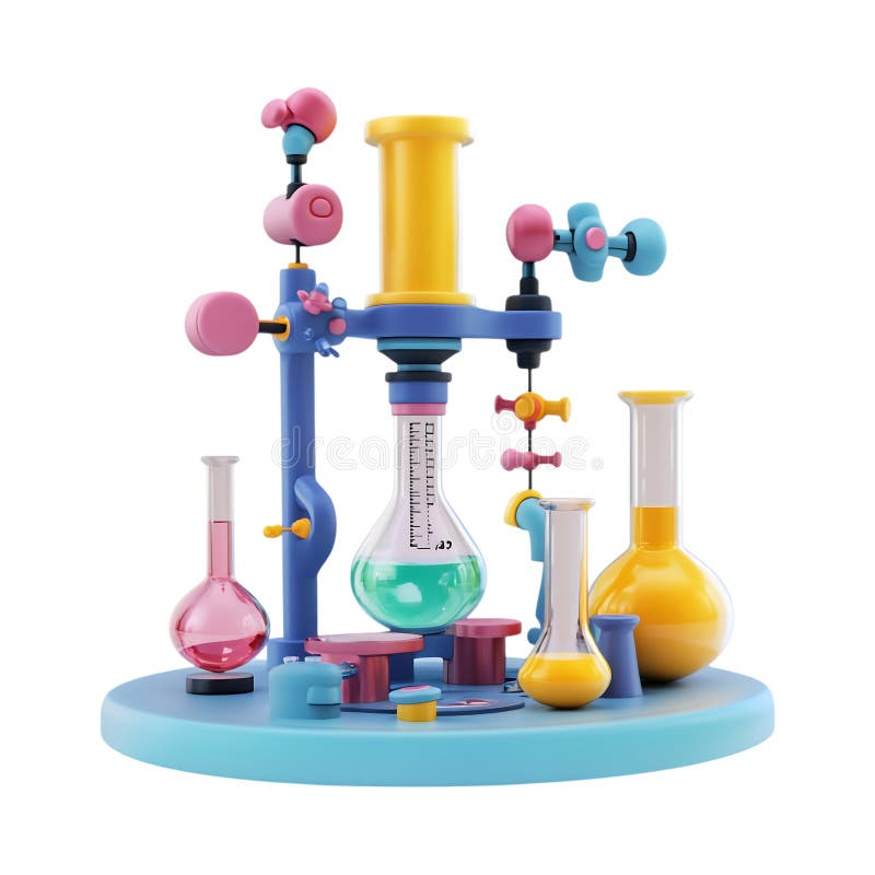 PNG 3D Rendering Minimalist CartoonStyle Science Equipment on Transparent Background for Laboratory and Educational Use vector illustration