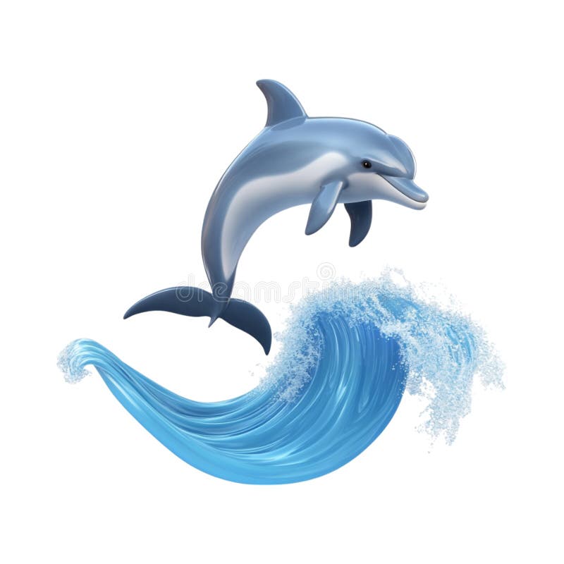 PNG 3D-återgivning av minimalistiskt kartoonformat energetiskt delfinformat mot genomskinlig bakgrund för oceantrott design marin vektor illustrationer