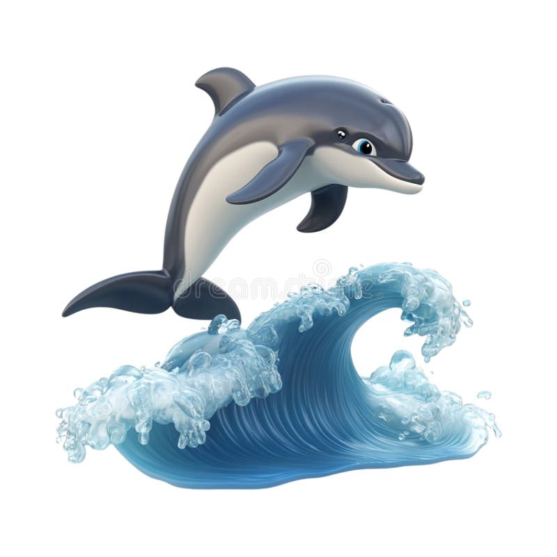 PNG 3D-återgivning av minimalistiskt kartoonformat energetiskt delfinformat mot genomskinlig bakgrund för oceantrott design marin royaltyfri illustrationer