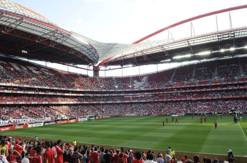 Benficas stadium its Portugals largest. Light Stadium &#x28;or Estadio da Luz&#x29;, 27th July 2012, before the game between Benfica and Real Madrid, Cristiano Ronaldo club, during Eusebio Cup. The home players won the team coached by Mourinho for 5 to 2. Benficas stadium its Portugals largest. Light Stadium &#x28;or Estadio da Luz&#x29;, 27th July 2012, before the game between Benfica and Real Madrid, Cristiano Ronaldo club, during Eusebio Cup. The home players won the team coached by Mourinho for 5 to 2.