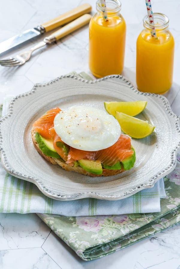 Poached Egg, Salmon and Avocado Sandwich Stock Photo - Image of hungry ...