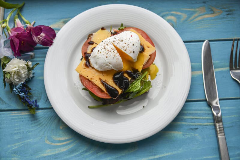 Poached Eggs with Herbs and Vegetables Stock Photo Image of poached