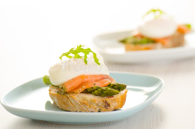 Poached Eggs with Salmon and Asparagus Stock Photo Image of meal