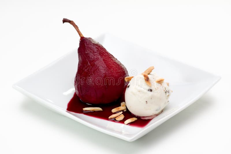 Poached Pear with Ice Cream