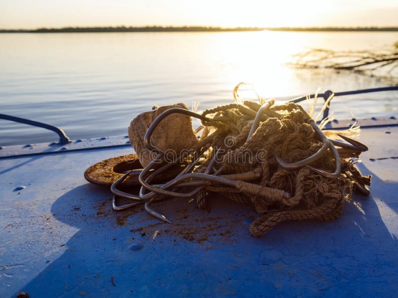 Poaching Equipment in a Boat Stock Image Image of sunset, hooks 99306697