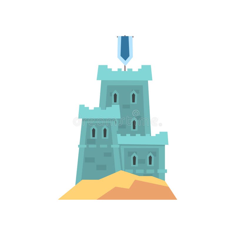 Poca fortaleza medieval en color azul Castillo real viejo en la colina stock de ilustración Poca fortaleza medieval en color azul Castillo real viejo en la colina stock de ilustración