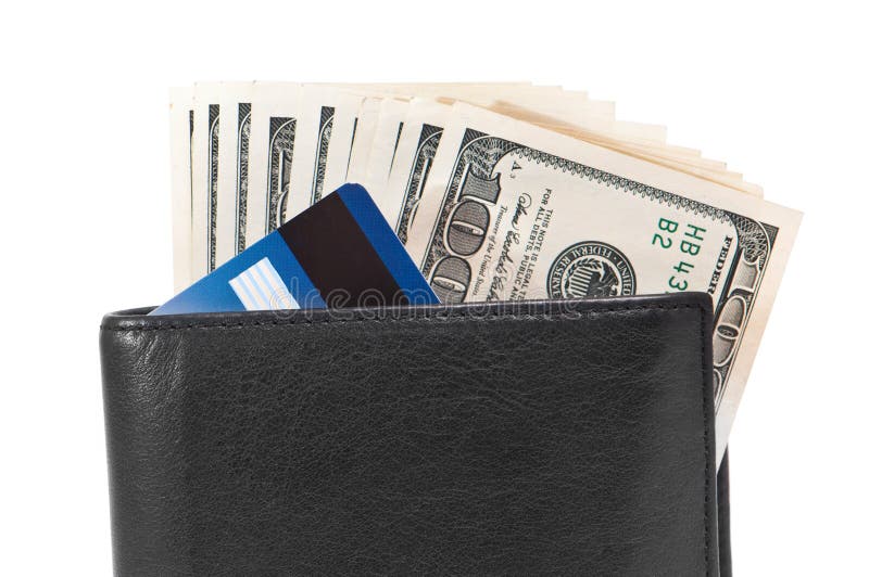 Pochette avec des dollars et des cartes de crédit photographie stock libre de droits Pochette avec des dollars et des cartes de crédit photographie stock libre de droits
