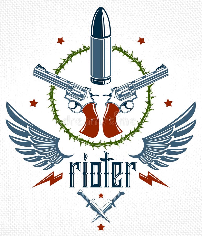 Pociski, pistoletu wektorowy emblemat, logo i tatua? z udzia? ami rewolucja i wojna, r?? ni projekt? w elementy, anarchia i chaosy royalty ilustracja