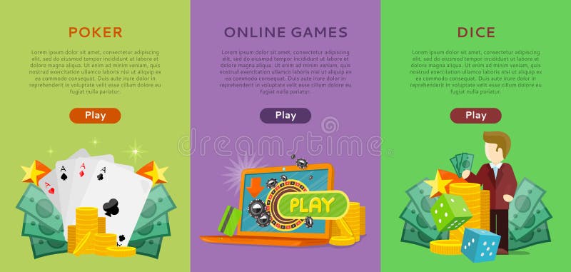 Pocker, jogos onlines, bandeiras do casino dos dados ajustadas ilustração royalty free Pocker, jogos onlines, bandeiras do casino dos dados ajustadas ilustração royalty free