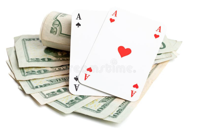 Pocket aces on dollar bills on white background. Pocket aces on dollar bills on white background