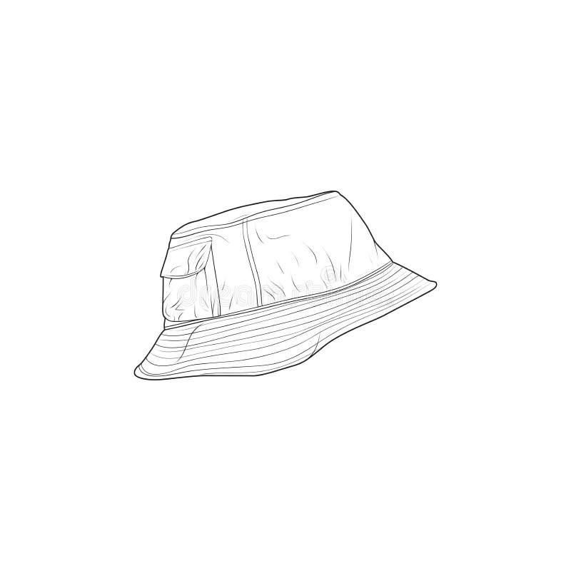Bucket Hat Outline Drawing Vector, Bucket Hat in a Sketch Style